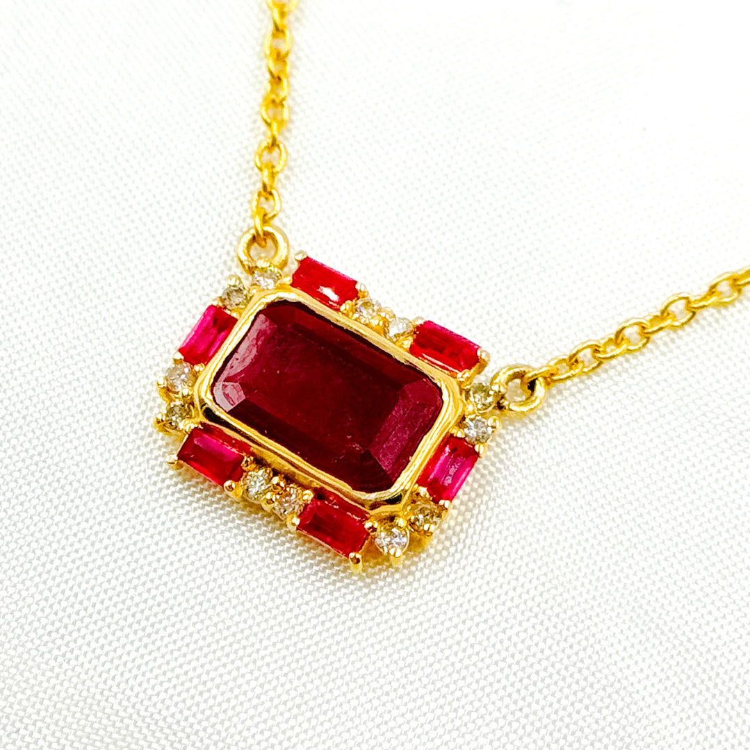 14K Solid Gold Diamond and Gemstone Necklace. GDP588