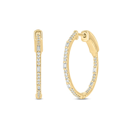 EHH56615. 14K Solid Gold Baguette Diamond Hoops