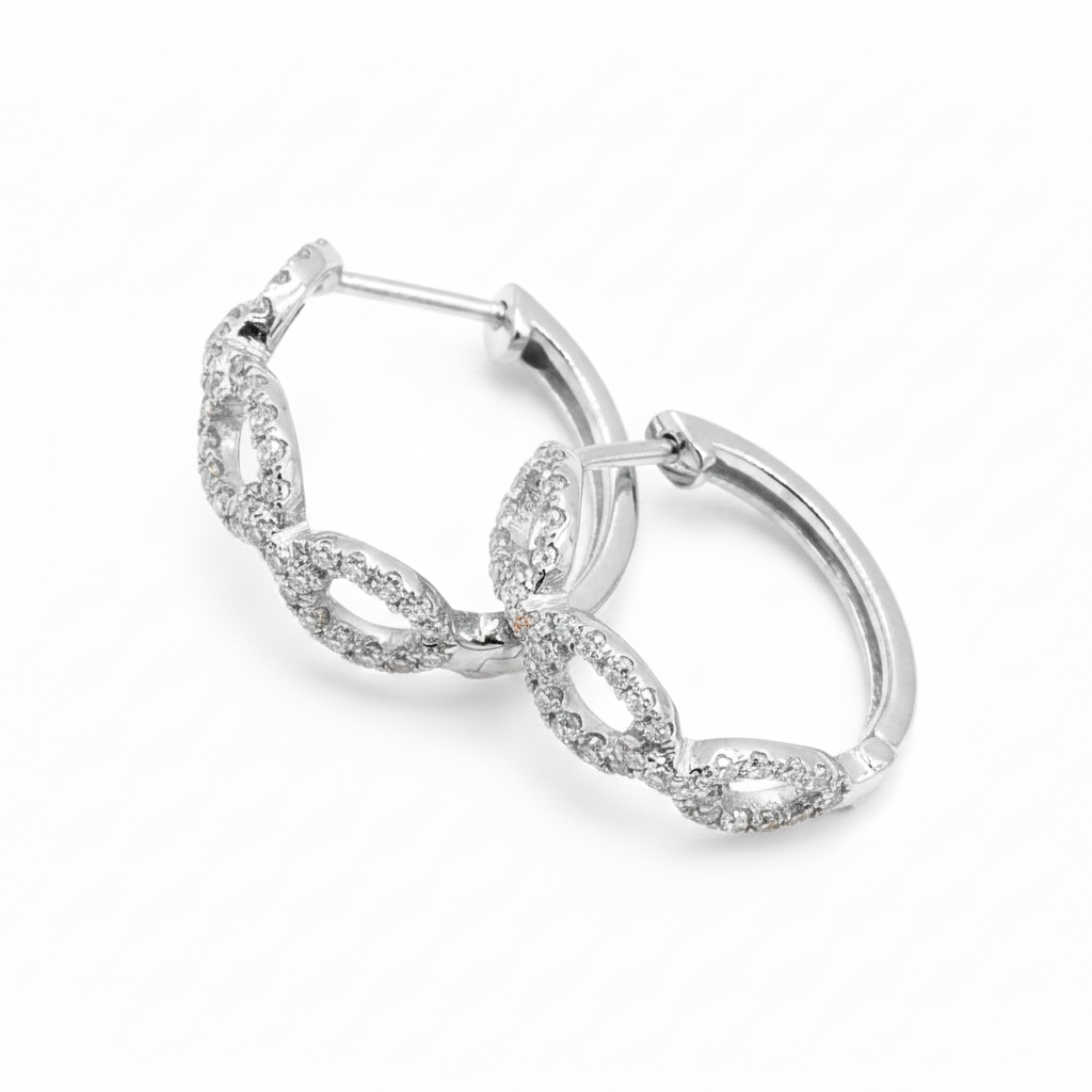 EHF57038. 14K Solid Gold Diamond Chain Hoops