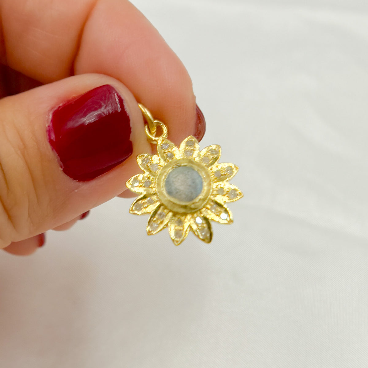 DC407. Diamond Sterling Silver Flower Pendant with Gemstone