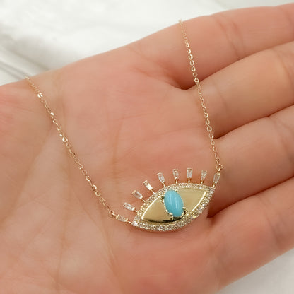 CN96319. 14K Solid Gold Diamond and Gemstone Eye Necklace
