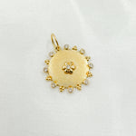 Load image into Gallery viewer, 14K Solid Gold Circle Charm with Flower in the Center in Diamond and Gemstones. GDP525
