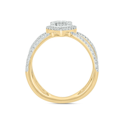14K Solid Gold Diamond Cross Heart Ring.