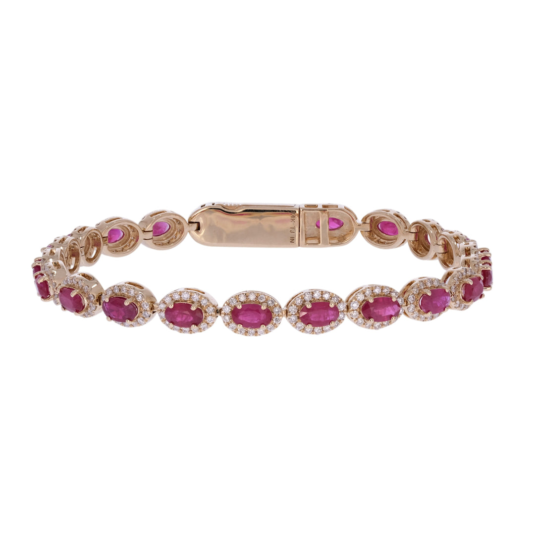 CB974045X3. 14K Solid Gold Diamond and Gemstone Oval Bracelet