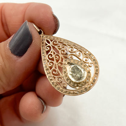 DP188. Diamond Sterling Silver Drop Shape Pendant with Polki Diamond