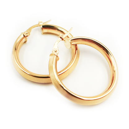 14K Gold Fancy Round Hollow Hoop Earrings
