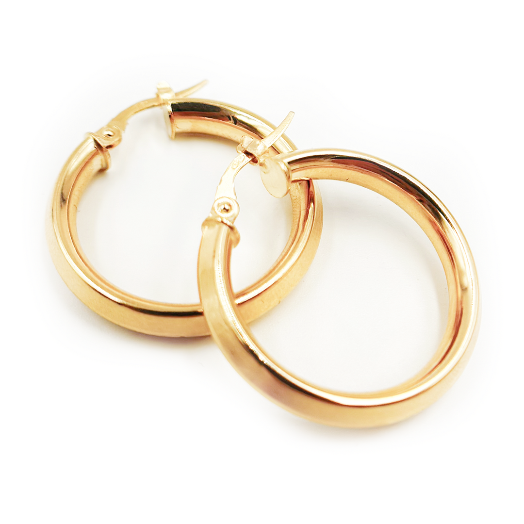 15850024668.  14K Solid Gold Fancy Round Hollow Hoop Earrings