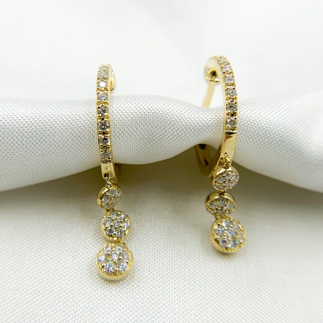 HP400520. 14K Solid Yellow Gold Diamond Hoop with 3 Dangle Circles