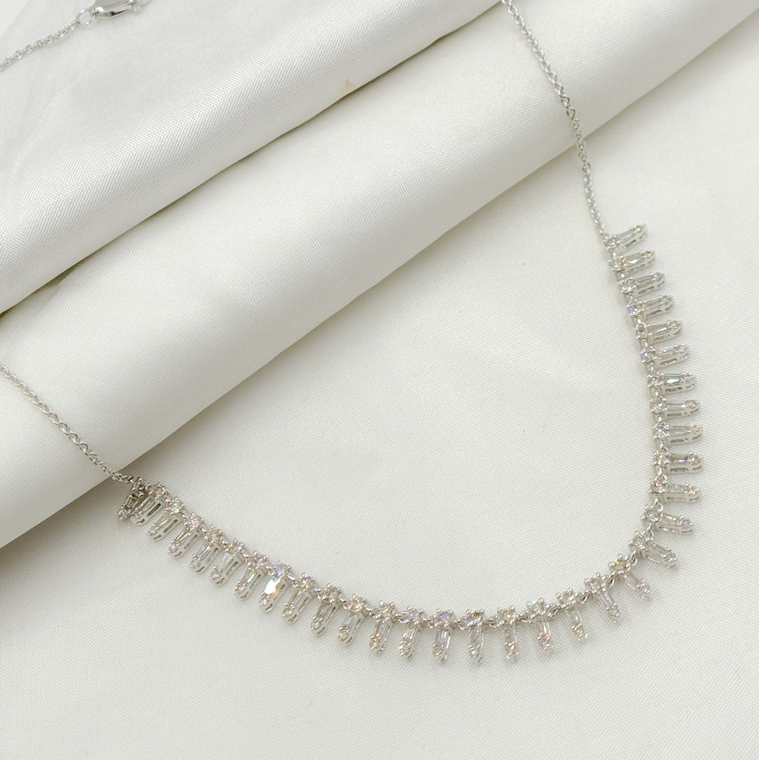 14K Solid White Gold Diamond Bars Necklace. NFP70815