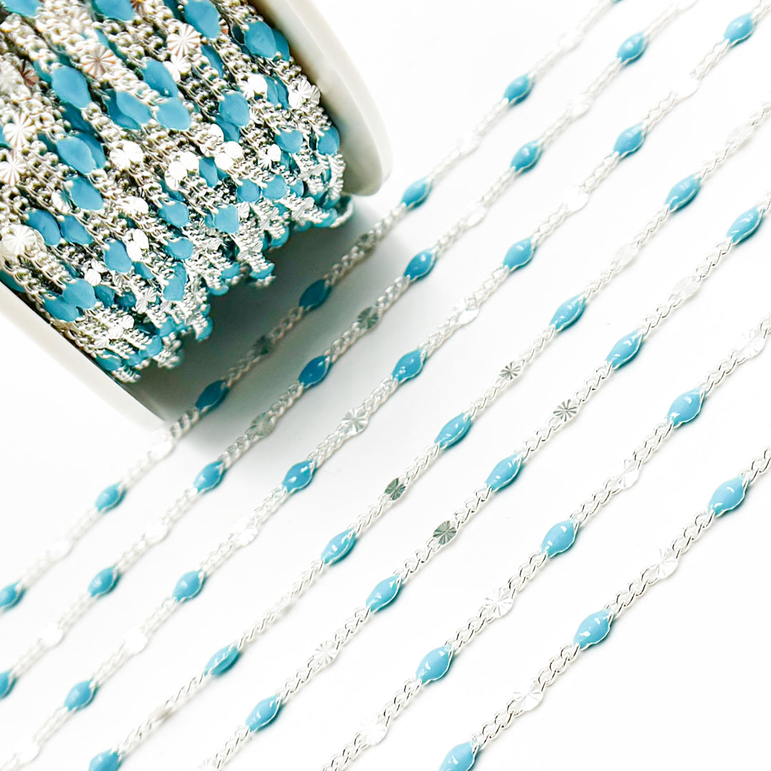 Shop now Sterling Silver Turquoise Color Enamel  Marina Link Chain