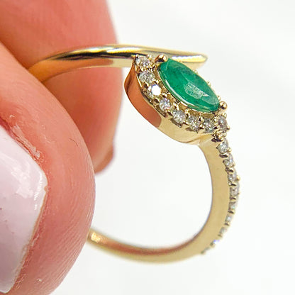 14K Solid Yellow Gold Diamond and Emerald  Ring.