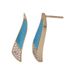 Load image into Gallery viewer, DER03375TQ. 14K Solid Gold Diamond and Turquoise Fancy Stud Earrings