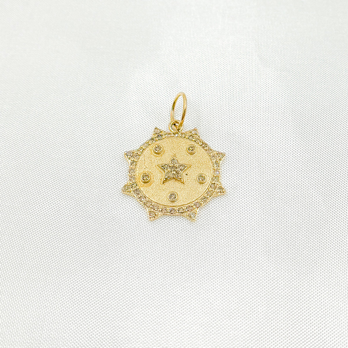 GDP547. 14K Solid Gold Diamond Sun & Star Charm with Gemstone