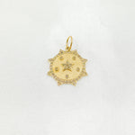 Load image into Gallery viewer, 14K Solid Gold Diamond Sun Shape Charm with Star in the Center in Gemstones. GDP547
