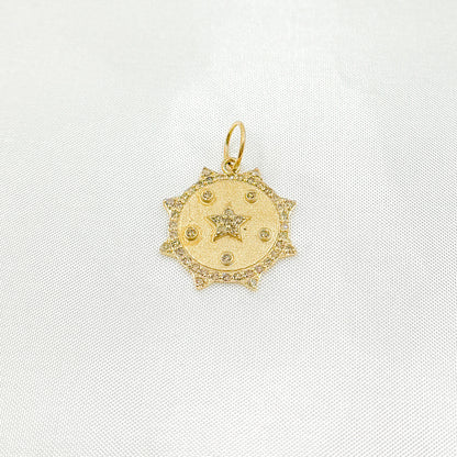 GDP547. 14K Solid Gold Diamond Sun & Star Charm with Gemstone