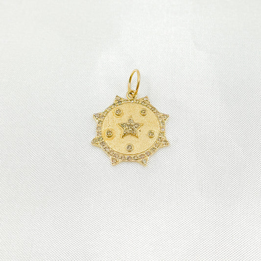 GDP547. 14K Solid Gold Diamond Sun & Star Charm with Gemstone