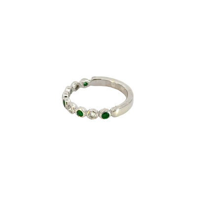14k Solid Gold Emerald and Diamond Band Ring.
