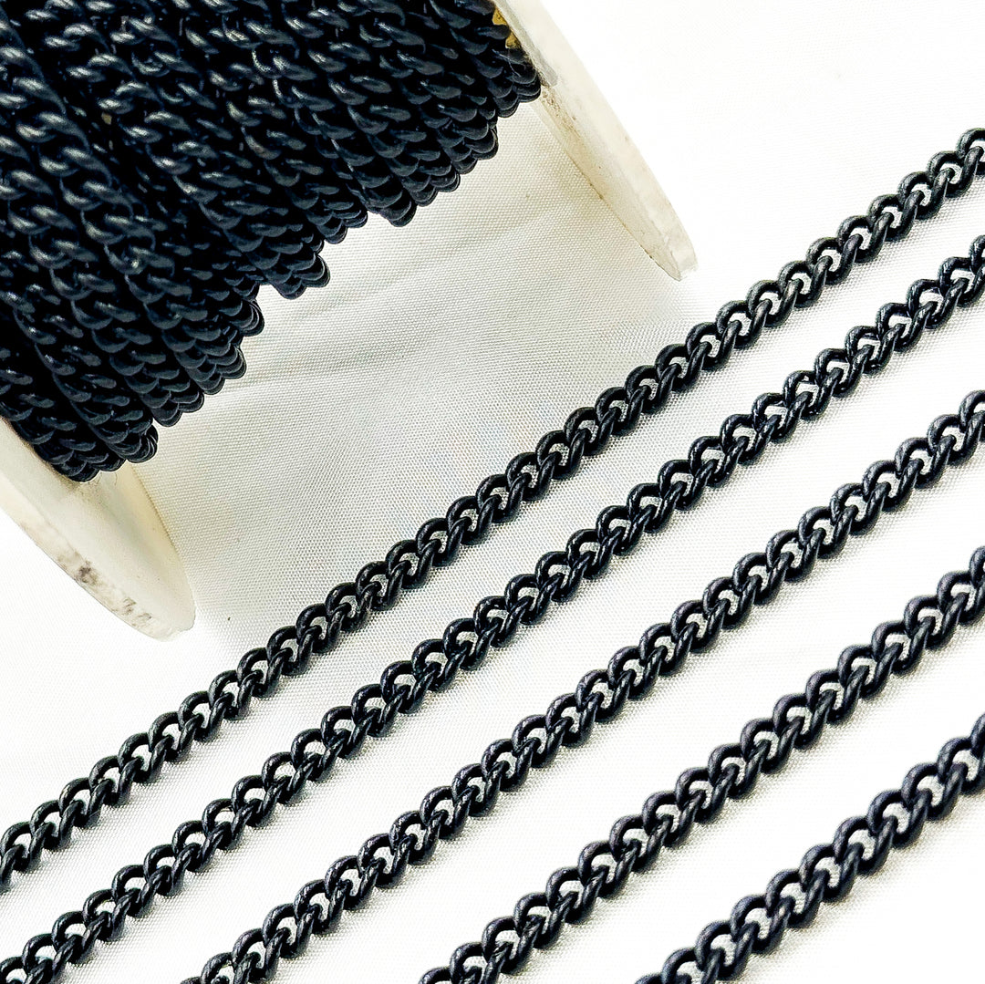 V122BRM. Black Rhodium Matt Sterling Silver Smooth Curb Chain