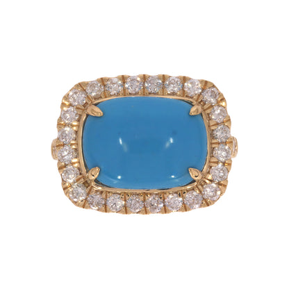 CR97357TQ14X10. 18K Solid Gold Diamond and Turquoise Ring