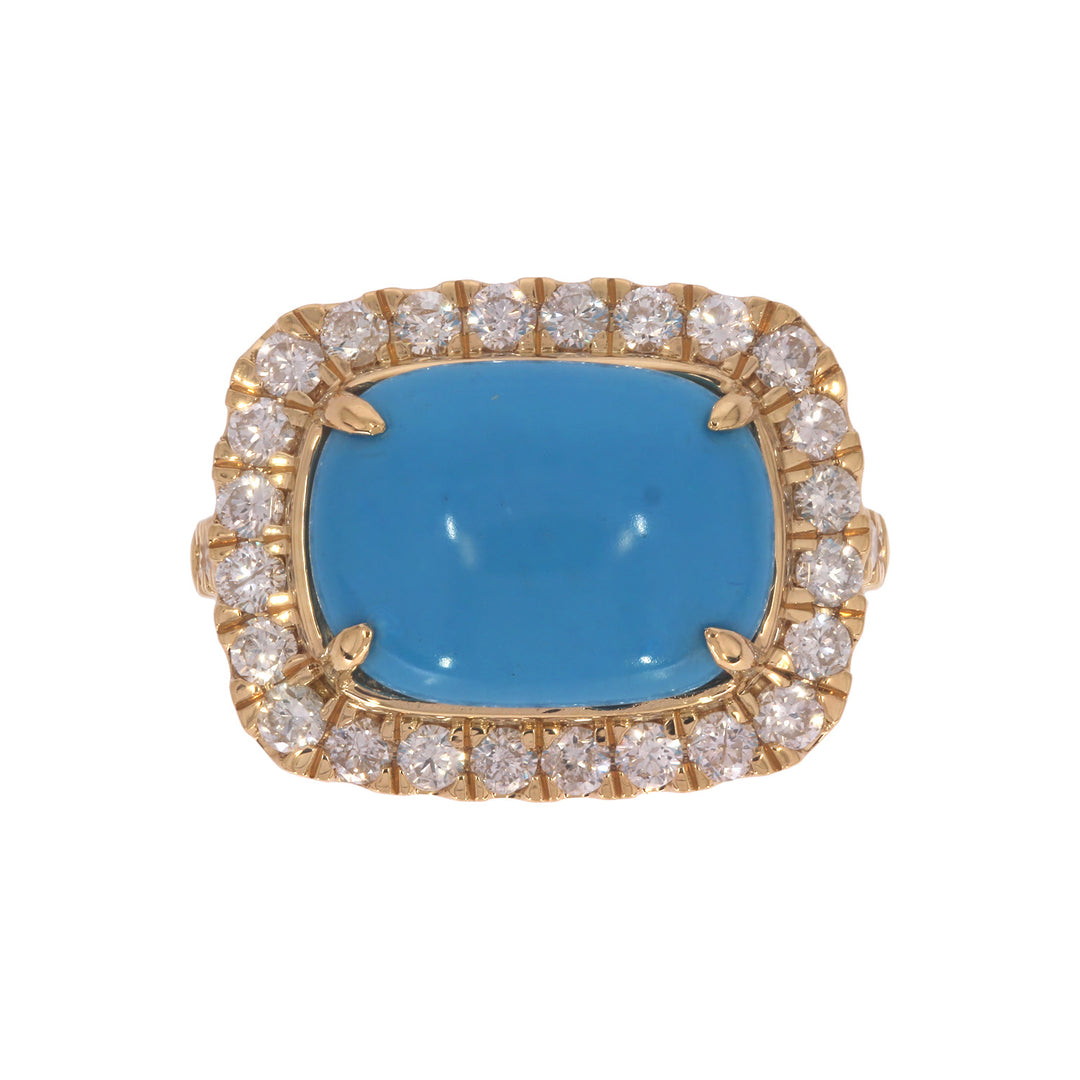CR97357TQ14X10. 18K Solid Gold Diamond and Turquoise Ring