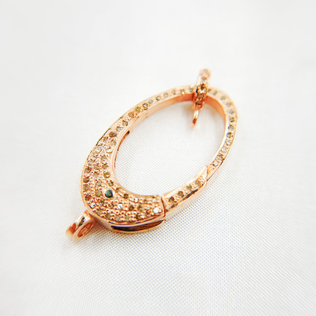 DC696. Pave Diamond & 925 Sterling Silver Black Rhodium, Gold Plated and Rose Gold Plated Oval Lobster Clasp.