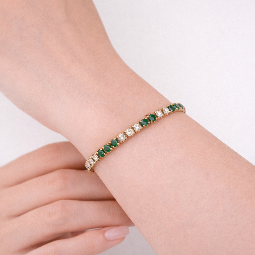 BNM68560. 14K Solid Yellow Gold Diamond and Gemstone Bangle