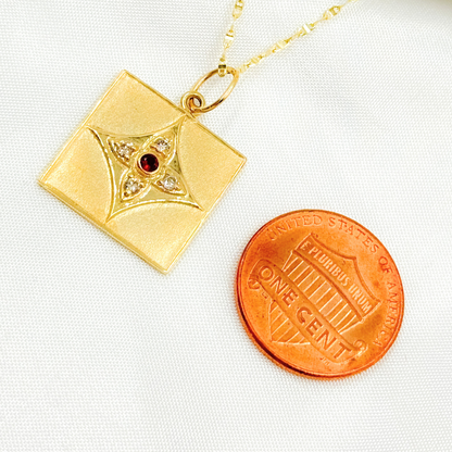GDP335. 14K Solid Gold Charm Square Pendant with Diamonds
