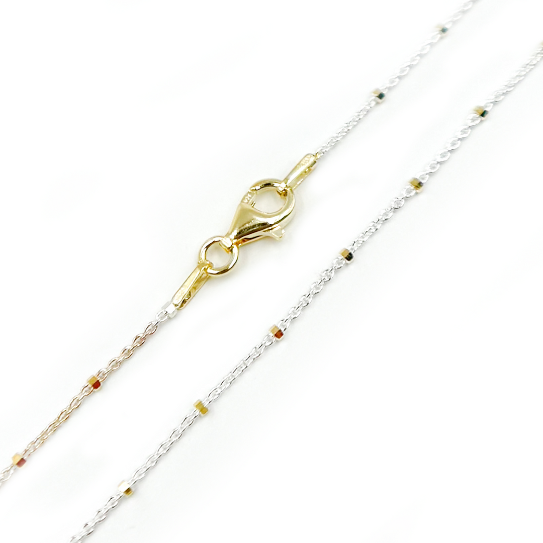 Z36GS2F. White Sterling Silver Chain with Gold Plated Cubes