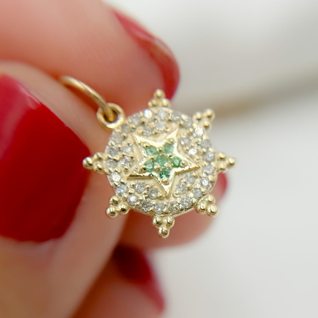 14K Solid Gold Star Charm with Diamonds and Gemstones. GDP373