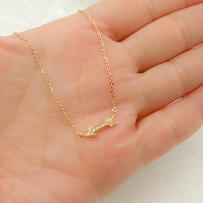 NFA71417. 14K Solid Gold Diamond Arrow Necklace