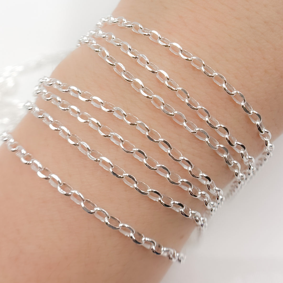 Y125DCSS. Sterling Silver Oval Diamond Cut Link Chain