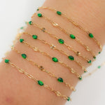 Load image into Gallery viewer, V295GRGF. 14K Gold Filled Green Color Enamel with Paperclip and Diamond Cut Marina Links