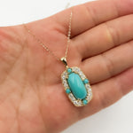 Load image into Gallery viewer, CP97140TQ15X7.5. 14k Solid Gold Diamond and Turquoise Fancy Rectangle Necklace