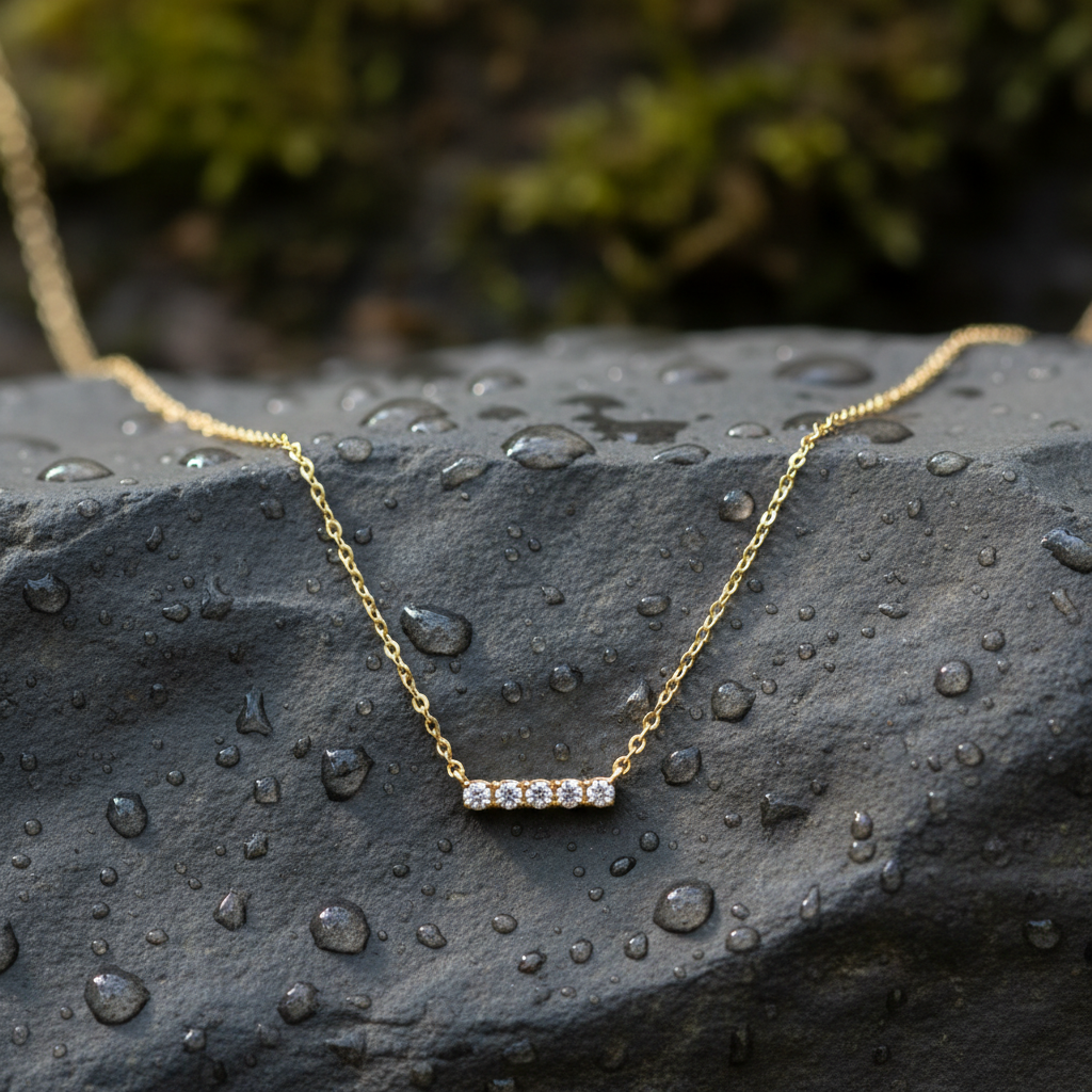 NFB72842. 14K Solid Gold Bar Diamond Necklace