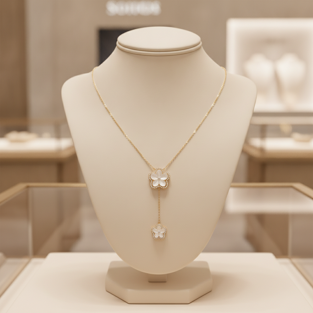 NFH71835PL. 14K Solid Gold Diamond and Mother of Pearl Flower Necklace