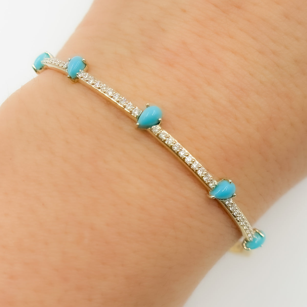 CB96493. 14K Solid Gold Diamond and Gemstone Bangle