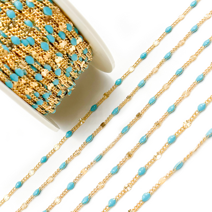 Gold Turquoise Color Enamel Marina Link Chain