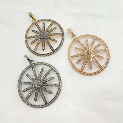 DP180. Diamond & Sterling Silver Round Flower Pendant