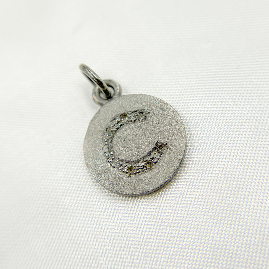 DC062. Diamond Sterling Silver Letter "C" Round Charm