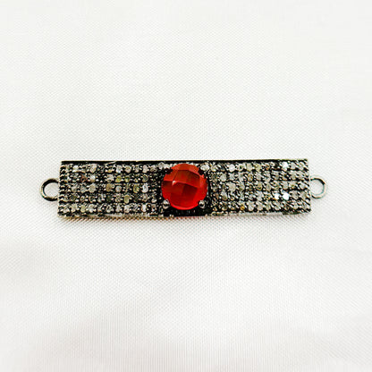 DC9. Silver Diamond and Gemstone Rectangle Connector