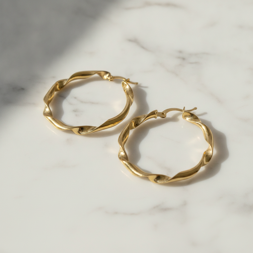 GER125. 14K Solid Gold Twisted Hoop