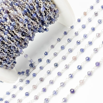 Blue Quartz Sterling Silver Wire Wrap Chain