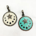 Load image into Gallery viewer, DP517A. Diamond Sterling Silver Star Round Enamel Pendant
