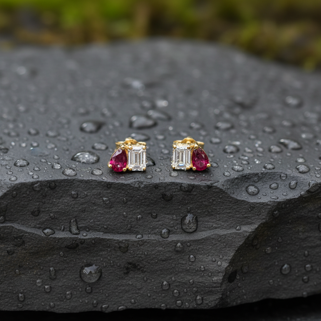 ER426237. 14k Solid Gold Diamond and Gemstone Fancy Stud Earrings