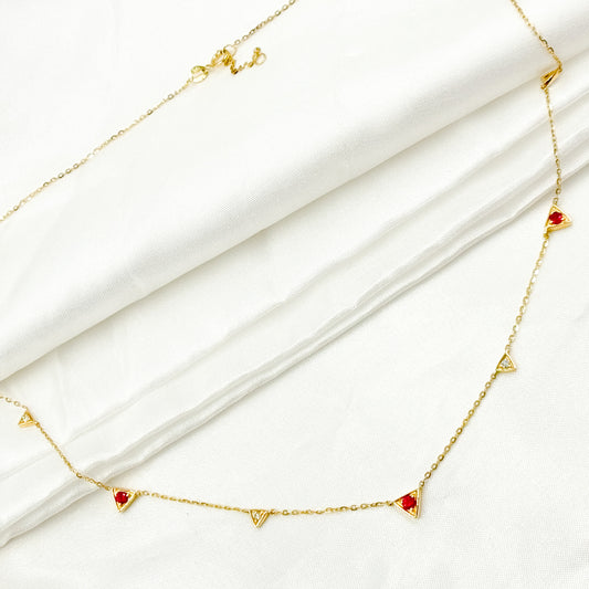 NT403420RU. 14K Solid Gold Diamond and Gemstone Triangle Necklace