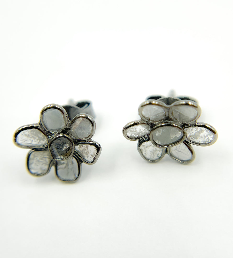 DE030. Diamond Silver Flower Studs