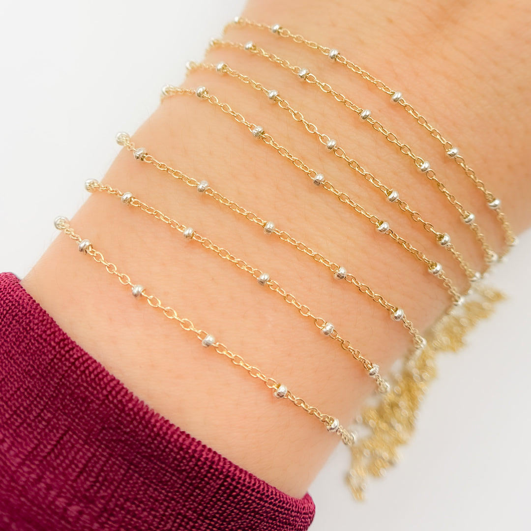 XM/S1322E/11S. 14k Gold Filled Cable with Sterling Silver Beads Satellite Chain