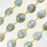 Load image into Gallery viewer, AQU10. Coated Aquamarine Organic Shape Bezel Gold Plated Wire Chain
