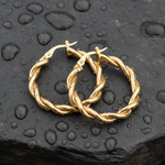 Load image into Gallery viewer, 15850003133. 14K Solid Gold Twist Double Round Hollow Hoop Earrings