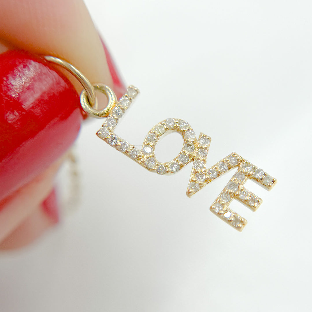 14k Solid Gold Diamond Love Word Charm. GDP407